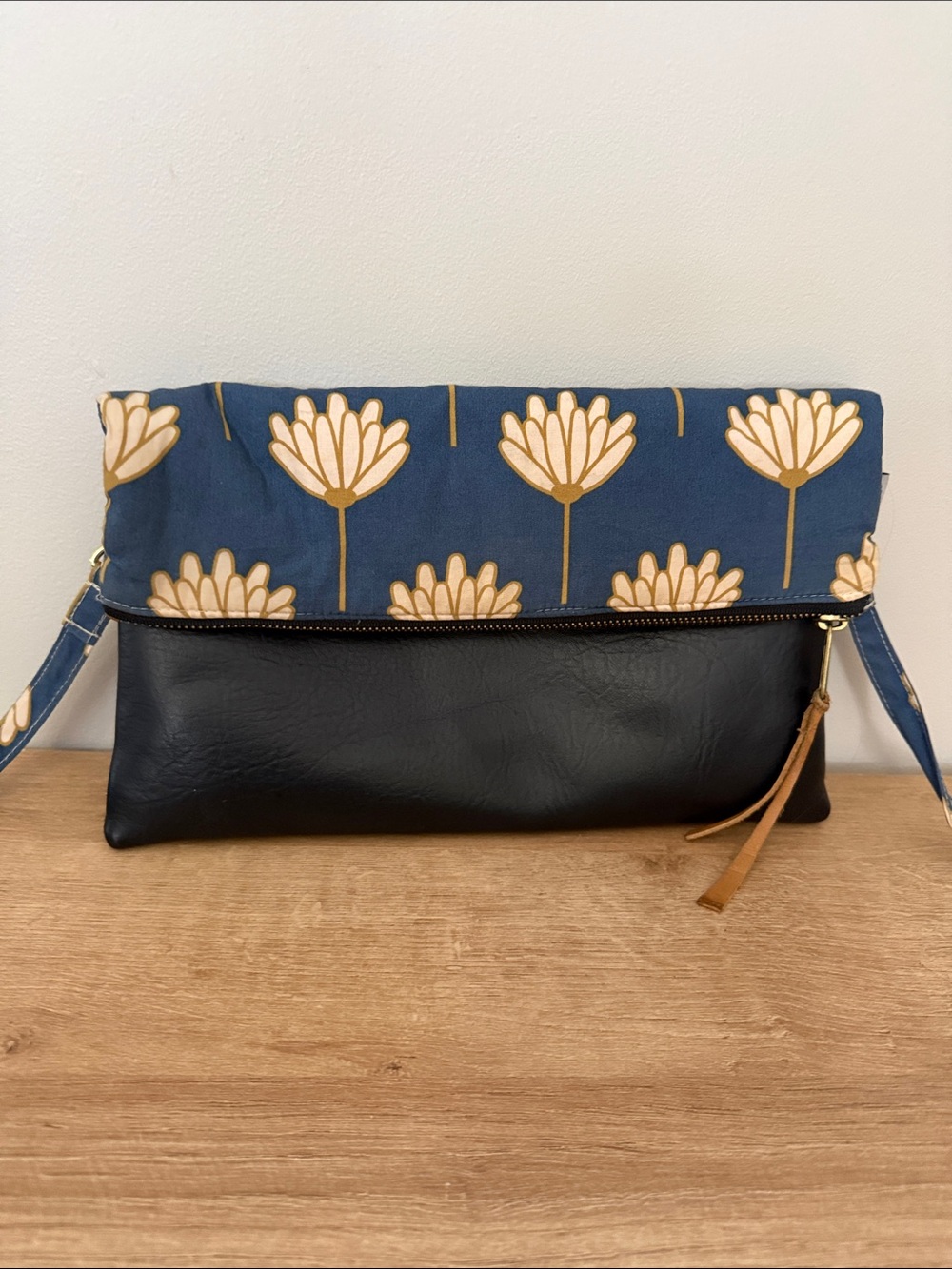 Foldover Navy and Floral Bag